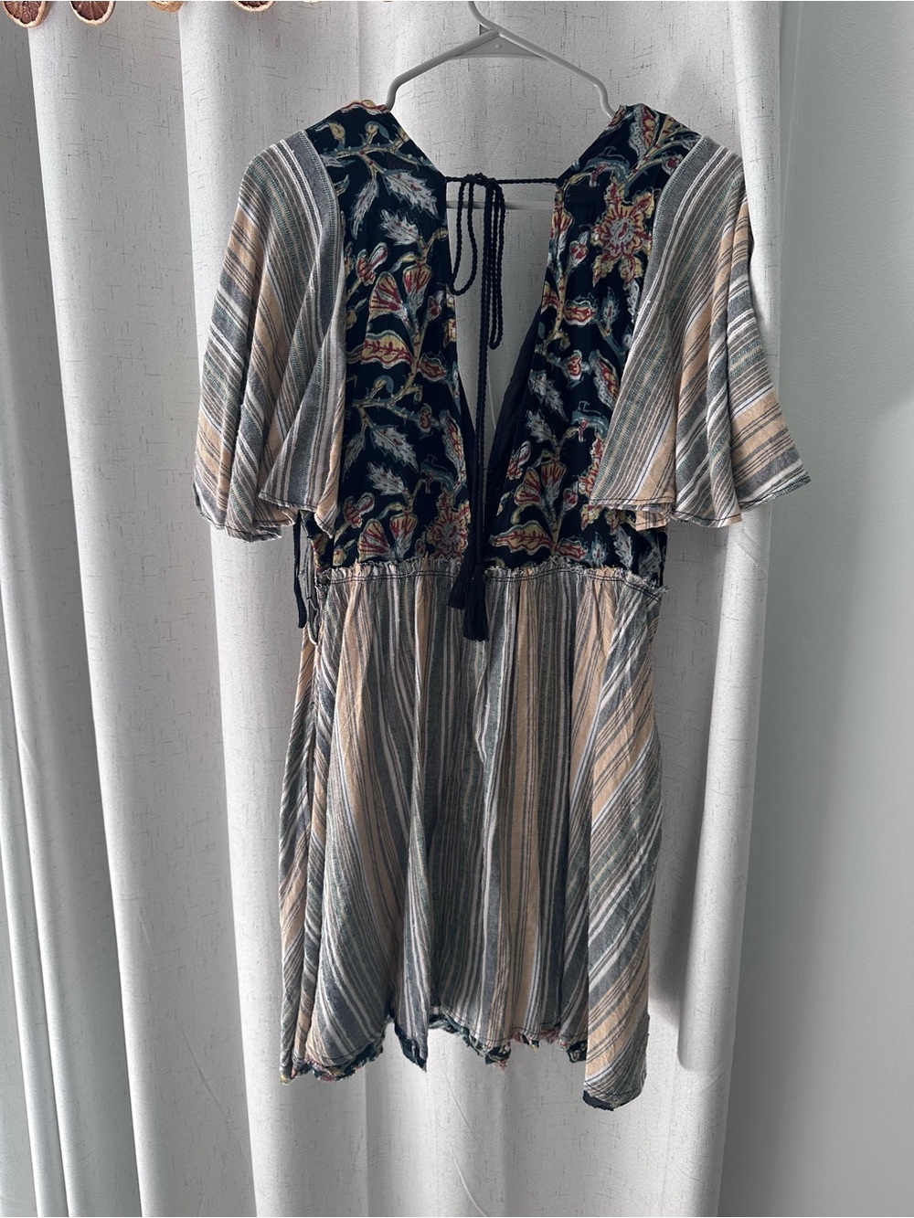 Free People Floral & Beige Striped Mini Dress - Picture 3 of 4